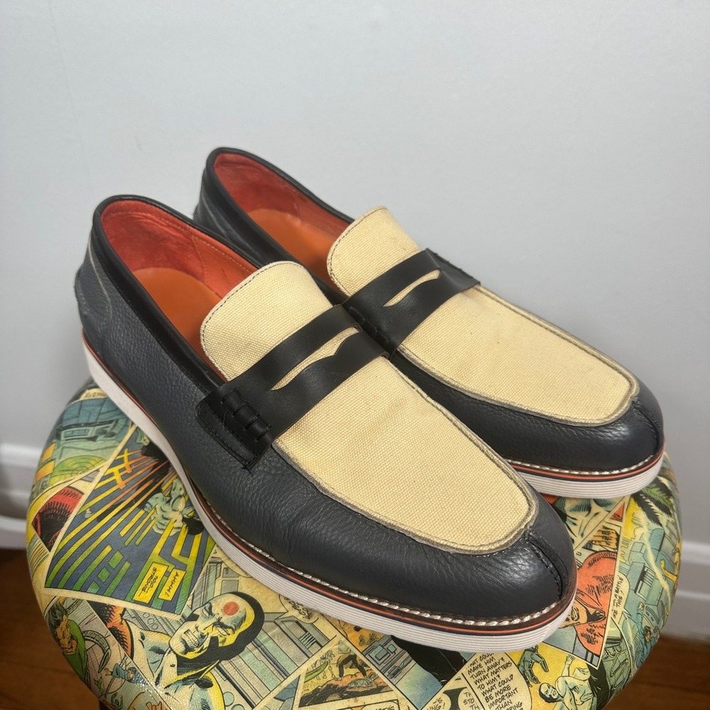 Marc Nolan Penny Loafers Mens Size 11 Navy Cream Excellent Preppy Modern